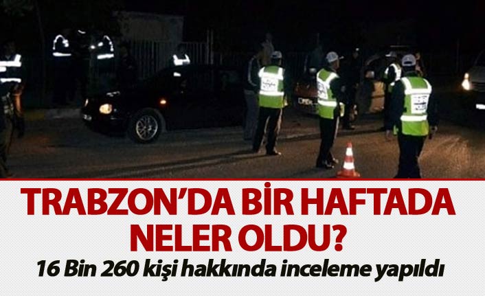 Trabzon’da son bir haftada yapılan kontrol ve denetimlerde 16 Bin 260 kişi hakkında inceleme yapıldı.