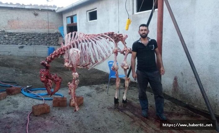 Kurban iskeleti ile hatıra fotoğrafı
