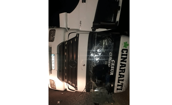 Patates yüklü kamyon devrildi