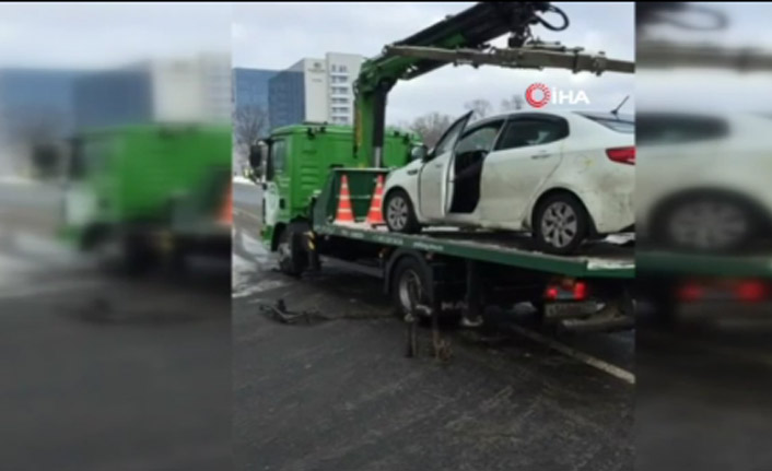 Arabasını çekiciden böyle kurtardı