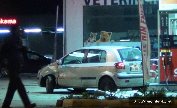 Alkollü araç kullandı benzin istasyonuna daldı