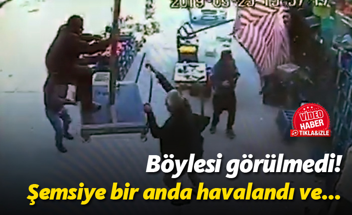 Böylesi görülmedi! Şemsiye bir anda havalandı ve...