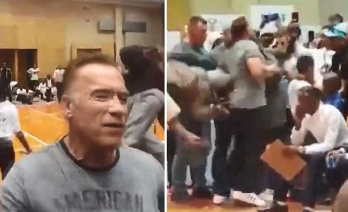 Schwarzenegger’e tekmeli saldırı