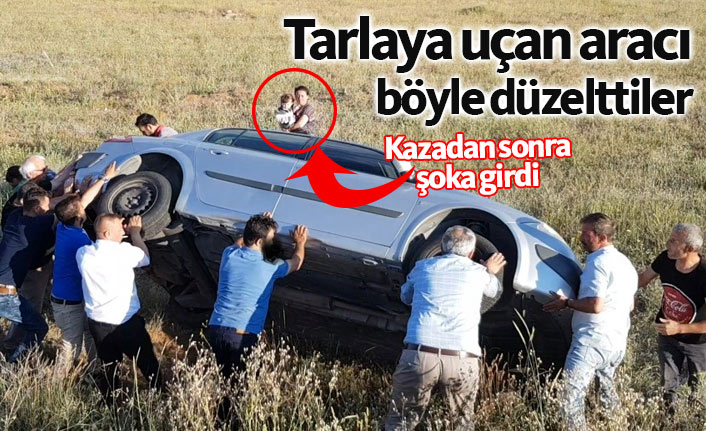 Bayburt'ta kaza: Tarlaya uçan aracı imece usulü kurtardılar