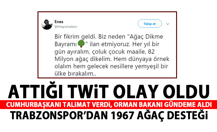 Trabzonspor'dan ağaç dikme kampanyasına destek! 1967 ağaç!