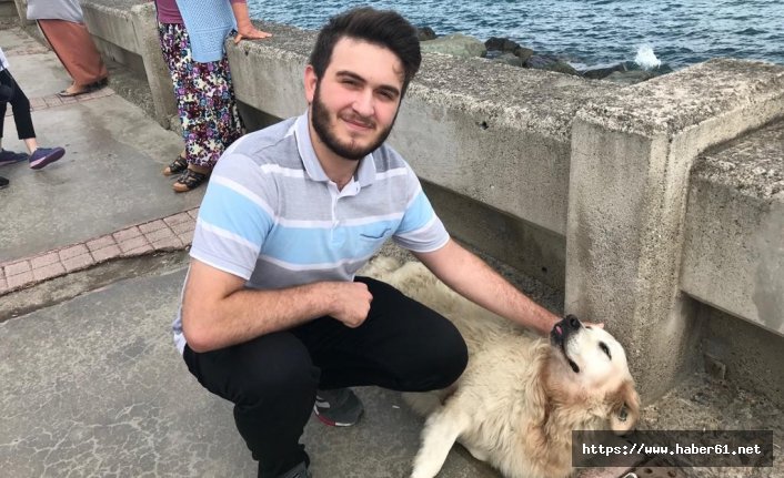 Kayalıklara sıkışan köpeği sahilden geçen bir genç kurtardı