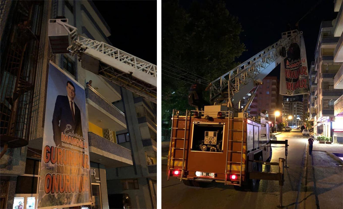 Akçaabat'ta İmamoğlu pankartı kaldırıldı