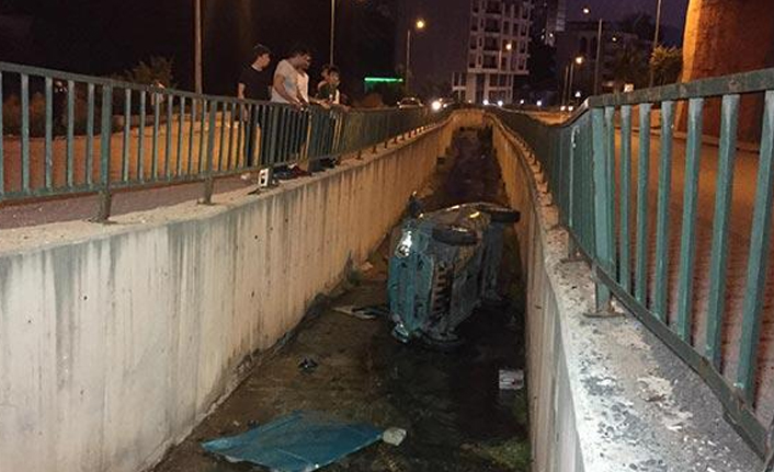 Sürücü adayı kanala uçtu