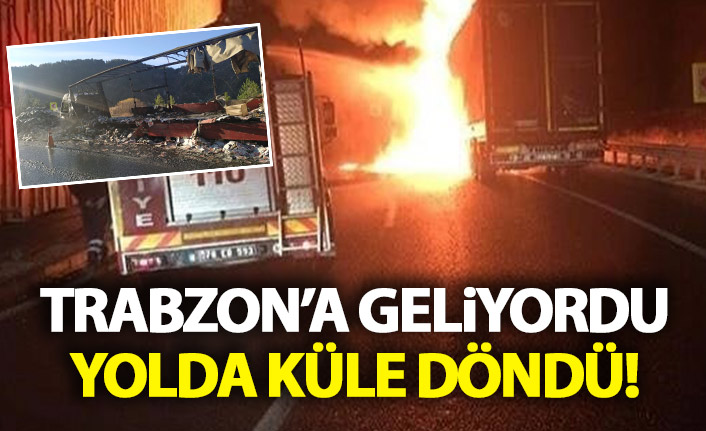 Trabzon'a gelen tır yolda alev aldı kullanılamaz hale geldi