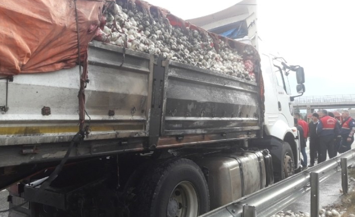 Mersin’in Tarsus ilçesinde  Soğan yüklü tırda yangın