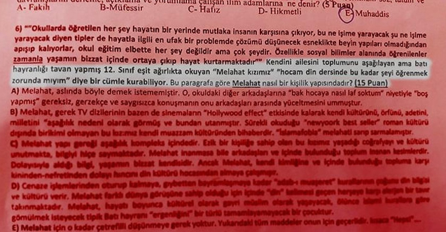 Din Kültürü ve Ahlak Bilgisi dersinde skandal soru