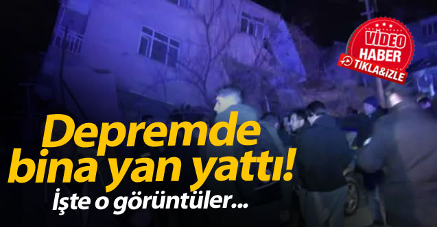 Elazığ depreminde bina yan yattı