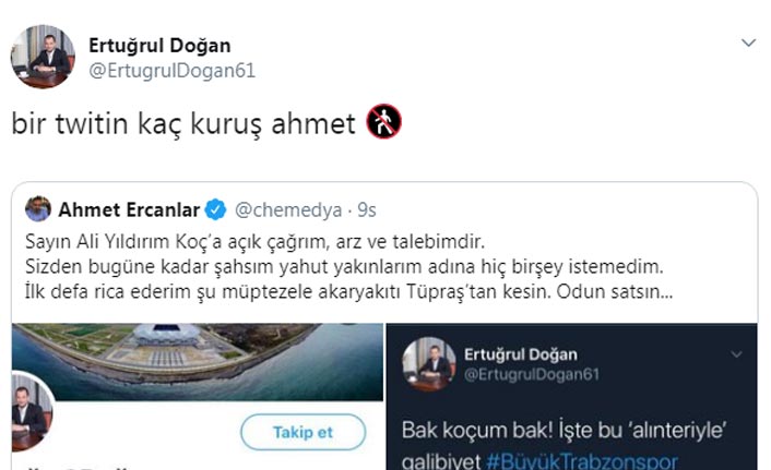Ertuğrul Doğan’dan o isme kapak – “Bir twitin kaç kuruş”