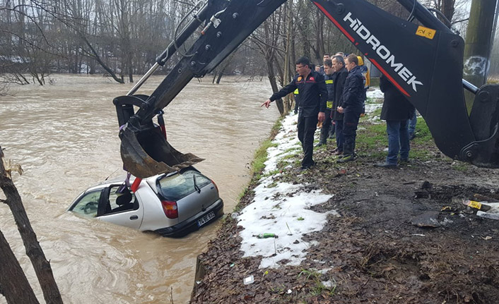 Park halindeki otomobil sulara gömüldü