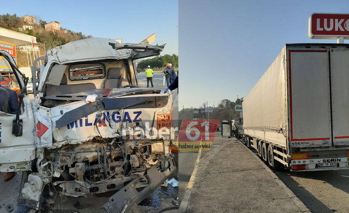 Trabzon’da tüp yüklü kamyon faciaya neden oluyordu! 2 araca çarpıp durabildi!