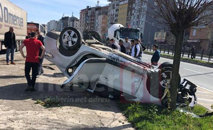 Trabzon’da otomobil takla attı