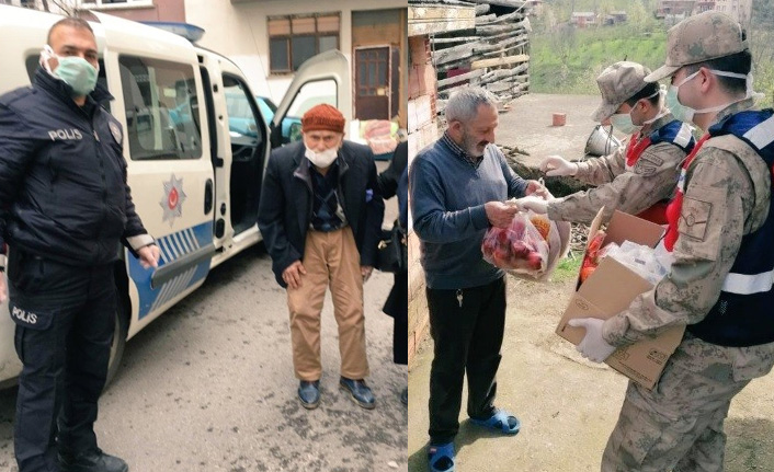 Trabzon'da polis ve jandarma yaşlıların yardımına koşuyor