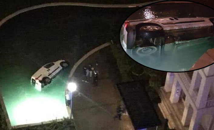 Sürücü lüks site havuzuna uçtu