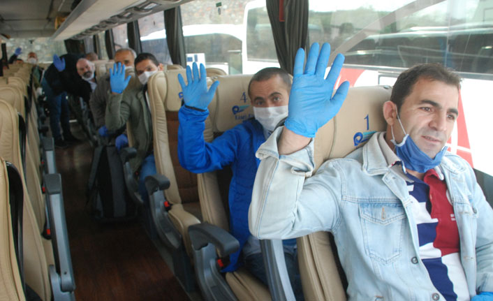 Karantina süresi biten işçiler memleketlerine uğurlandı