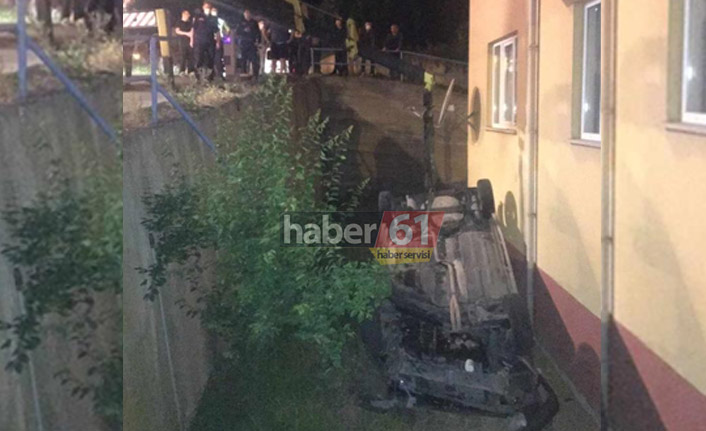 Trabzon'da baba oğul araçlarıyla bahçeye düştü