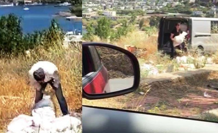 Zabıtayı gürünce hafriyat dolu çuvalları geri yüklediler!