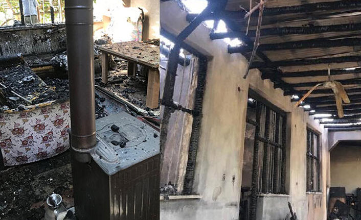 Yıldırım düşen ev yandı