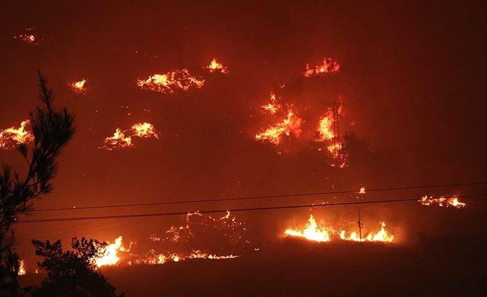 İzmir'deki orman yangını sebebiyle boşaltılan bir site yandı