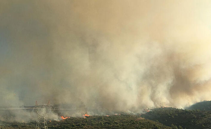 Çeşme'deki yangına havadan müdahale başladı