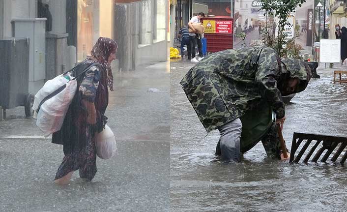 Ordu Ünye’de Sağanak Pazar Alanını Su Bastı, Esnaf Zor Anlar Yaşadı
