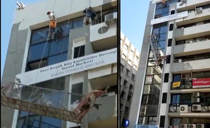 İskelenin halatı koptu, 2 işçi ölümden döndü