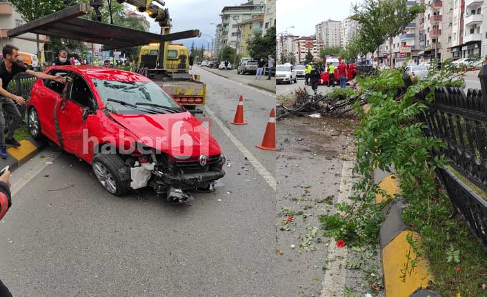 Trabzon'da kaza: Orta refüje çarpıp takla attı