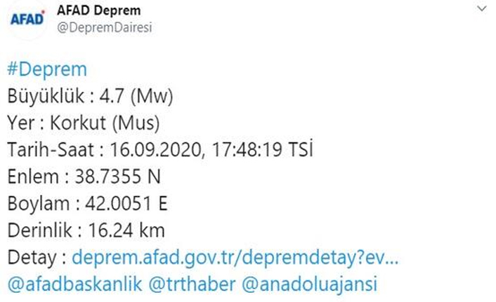Muş'ta korkutan deprem