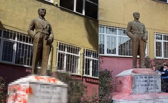 Atatürk heykeline çirkin saldırı