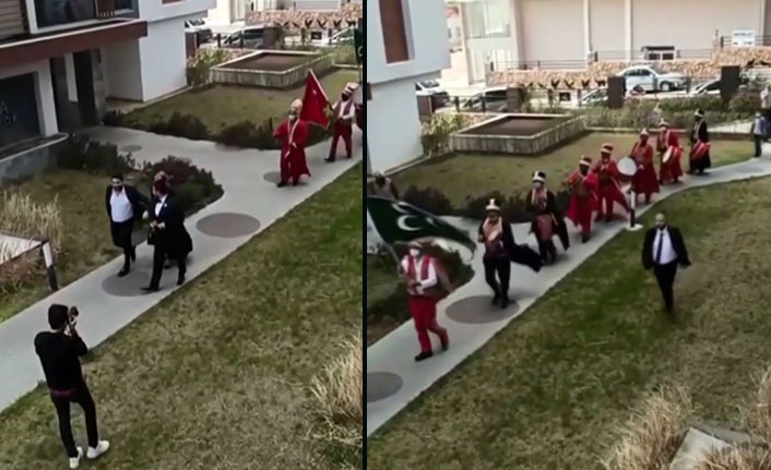 Kısıtlamaya rağmen mehteranlı gelin alma merasimi yaptılar!