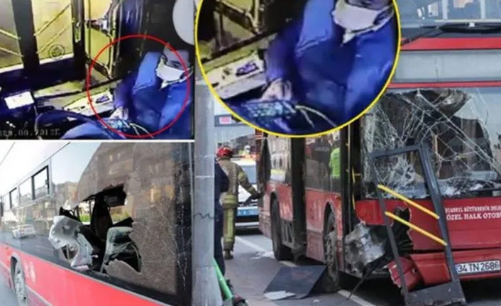 Otobüs kazasında şok görüntü! Şoför telefonla oynuyormuş...