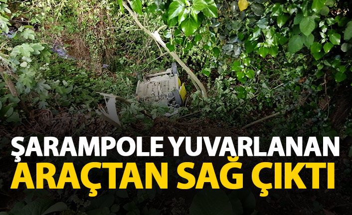 Şarampole yuvarlanan araçtan sağ çıktı