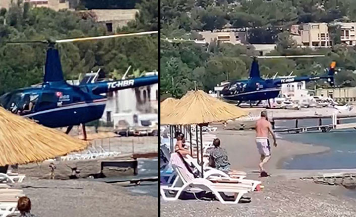 Plaja indirilen helikopter ortalığı karıştırdı