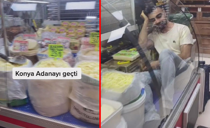 Gıda dolabına girdi, peynirlerin arasında video çekti
