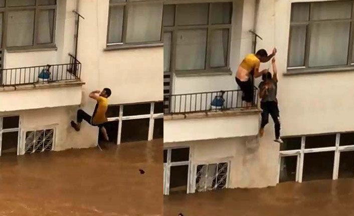 Arhavi'deki selden yeni görüntü! Mahsur kalan çiftin mucize kurtuluşu kamerada