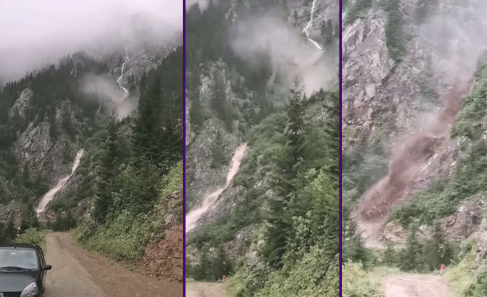 Trabzon'un Derebaşı Virajları'ndaki heyelan anı kamerada