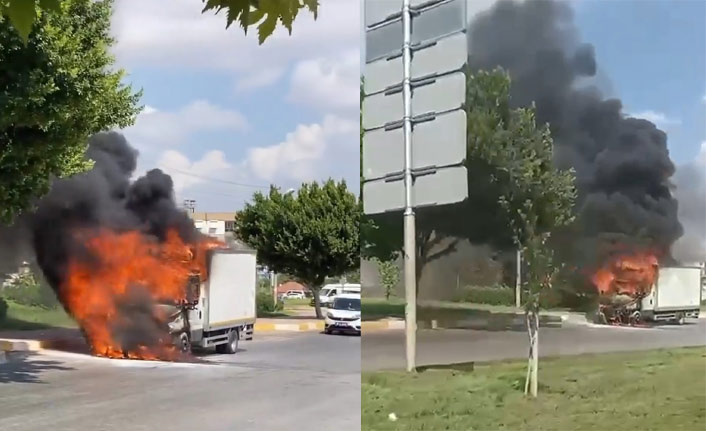 Seyir halindeki kamyonet alev topuna döndü