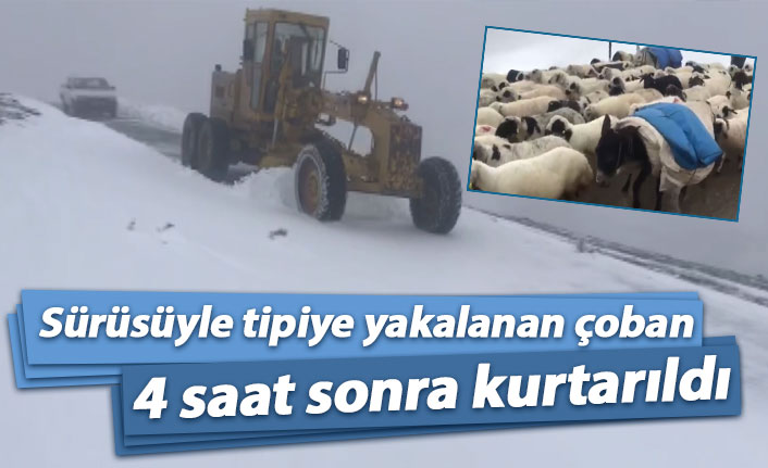 Sürüsüyle tipiye yakalanan çoban 4 saat sonra kurtarıldı
