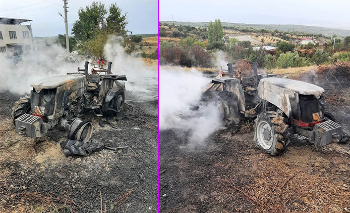 Evinin önünde ateş yakmak isterken traktörü küle döndü