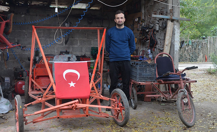 Hurdadan aldığı parçalarla araç yapıyor