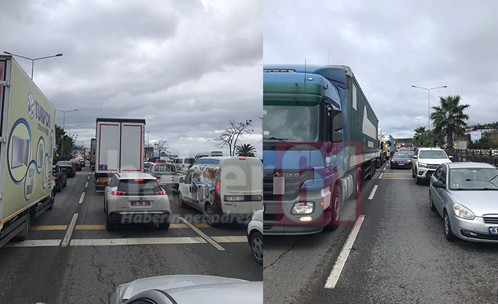 Trabzon’da tırlar birbirine girdi! Trafik felç oldu. 20.11.2021