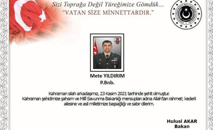 MSB acı haberi duyurdu