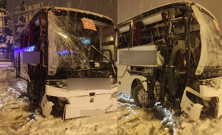 Amasya’da yolcu otobüsü karlı yolda kaza yaptı: 12 yaralı