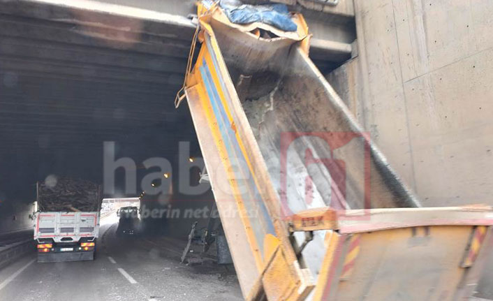 Trabzon’da kaza! Kamyonun damperi koptu