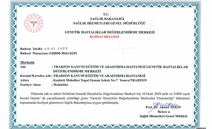 Kanuni Hastanesi'ne ‘Genetik Hastalıklar Değerlendirme Merkezi Ruhsatı’