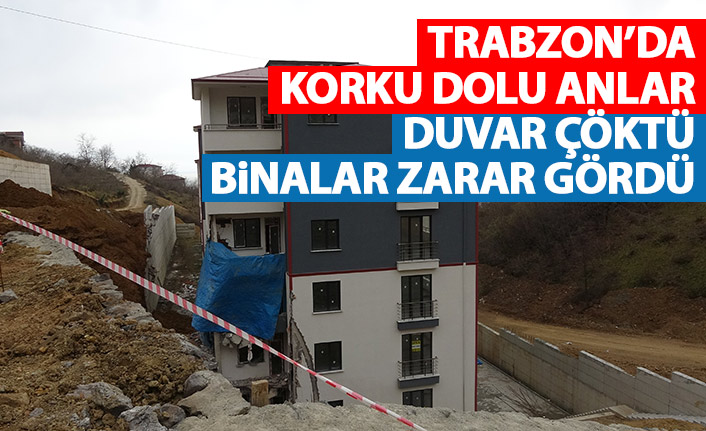 Trabzon'da istinat duvarı çöktü! Binalar zarar gördü
